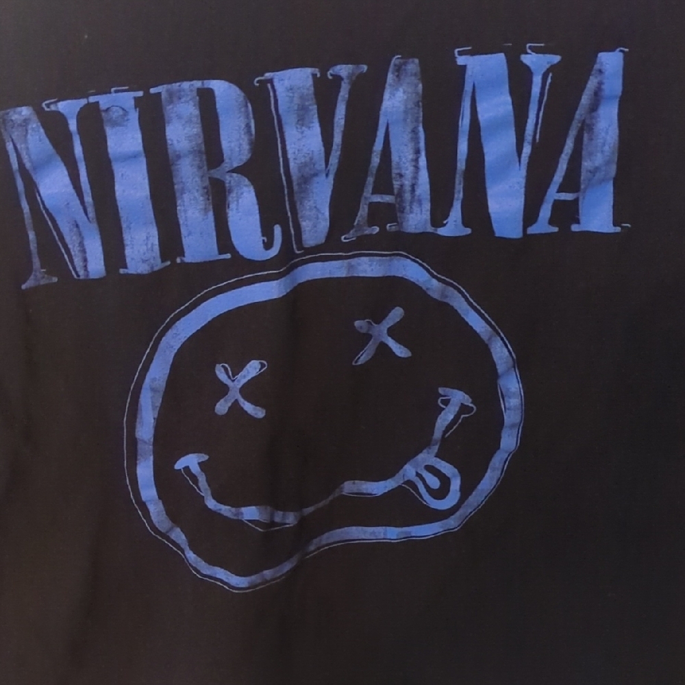 NIRVANA Black and Blue Smiley Face Short Sleeve Tee - Picture 4 of 5